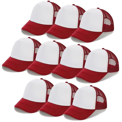 Ultrafun 10 Pack Trucker Hat Mesh Sublimation Blank Hats Adjustable Baseball Caps Hats for Men Women - color: Wine Red White