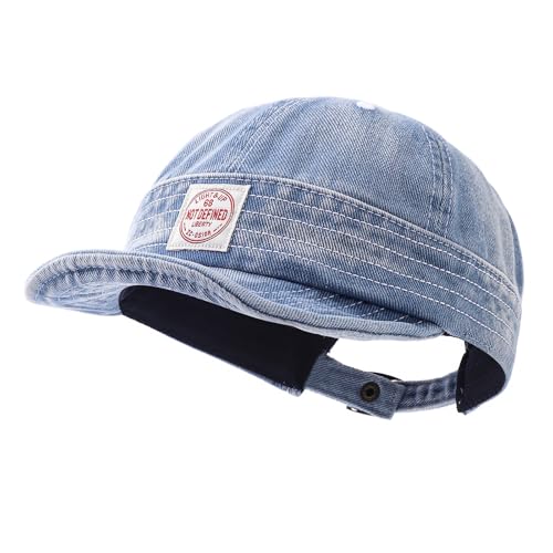 Denim Short Brim Hats for Men Women Stylish Short Bill Baseball Cap Soft Flat Brim Snapback Trucker Hat Cadet Cap - color: Mg-dym2574-light Blue