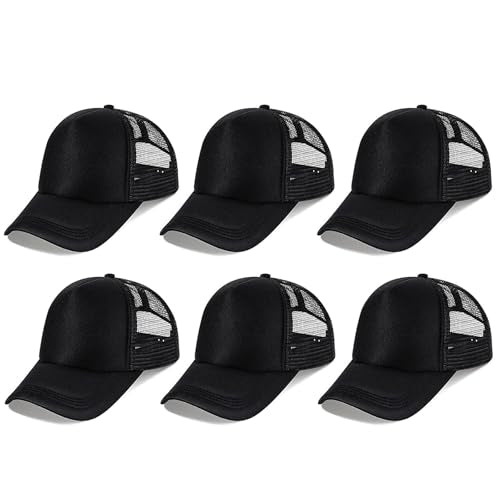Trucker Hats Bulk Blank Mesh Sublimation Blank Hats Adjustable Baseball Caps Hats for Men and Women - color: 6pcs Black Hat