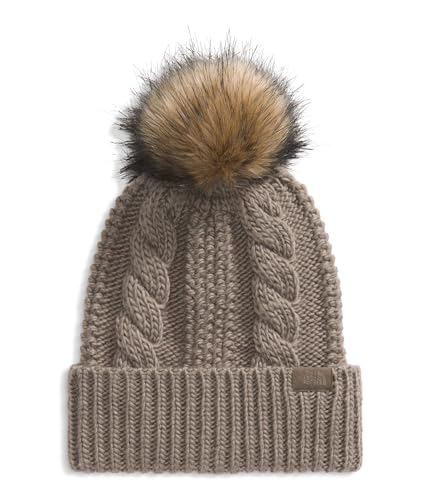 THE NORTH FACE Women's Oh Mega Fur Pom Beanie | Deep Fit Cuffed Winter Hat With Oversized Faux-fur Pom & Cable Detailing - color: Mocha Brown