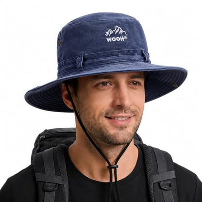 WOOH Sun Hats for Women,UPF80+ Wide Brim Summer Bucket Hat with Adjustable Drawstring,Packable Outdoor Hat for Beach Hiking - color: Navy Blue