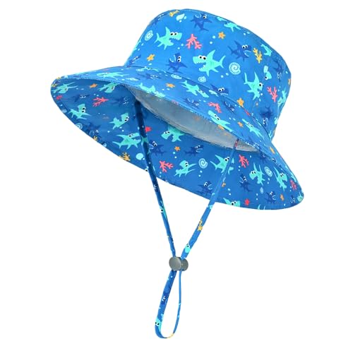 Kids Toddler Baby Boy Sun Hat Summer Bucket Hats with UPF 50+ UV Sun Protective - color: 24-shark, size: 6-12 Months