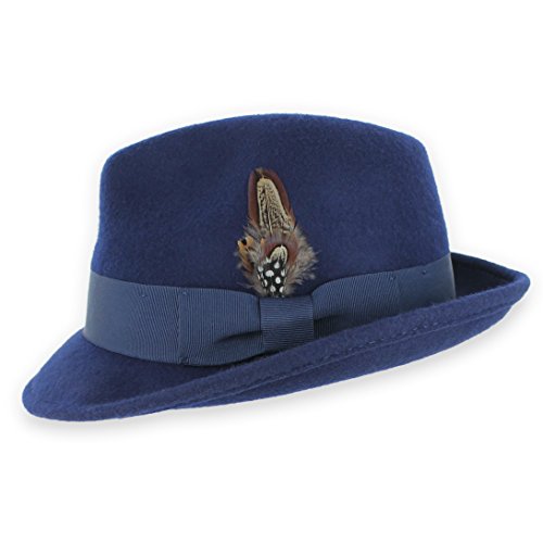Hats in the Belfry Trilby Men/Women Snap Brim Vintage Dress Fedora Hat 100% Wool - color: Navy, size: Small