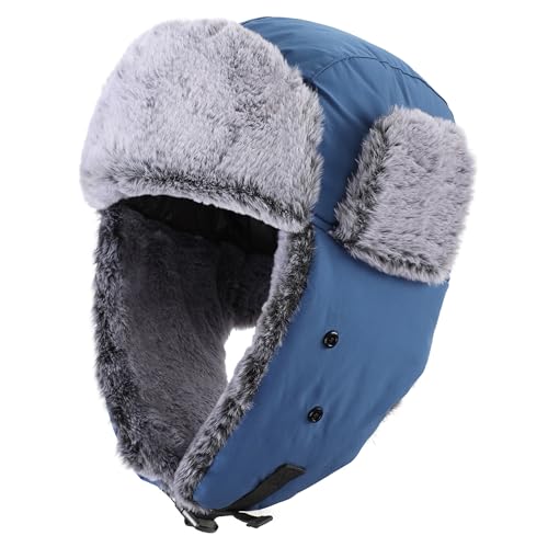 Connectyle Trapper Hat for Men Women Faux Fur Trooper Trapper Winter Hat with Ear Flaps Waterproof Ushanka Hunting Hats - color: Blue