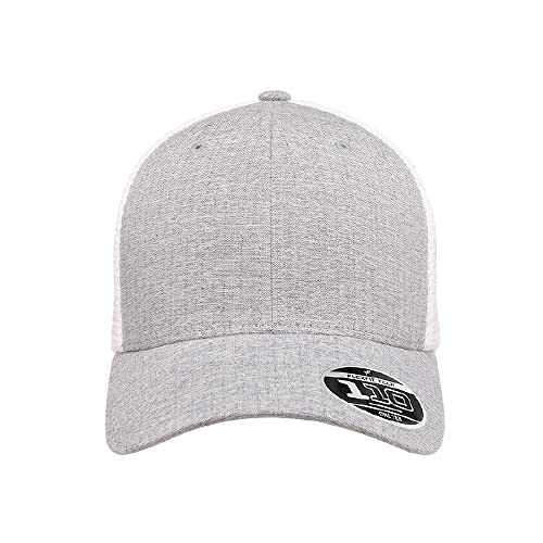 Flexfit 110M Trucker Mid-Profile Mesh Back Snapback Cap - color: Melange Silver/White