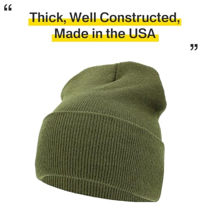 KBETHOS Made in USA Classic Men's Women's Cuffed Folded Acrylic Knit Beanie Hat Solid Unisex Cold - color: Olive Solid Long Beanie