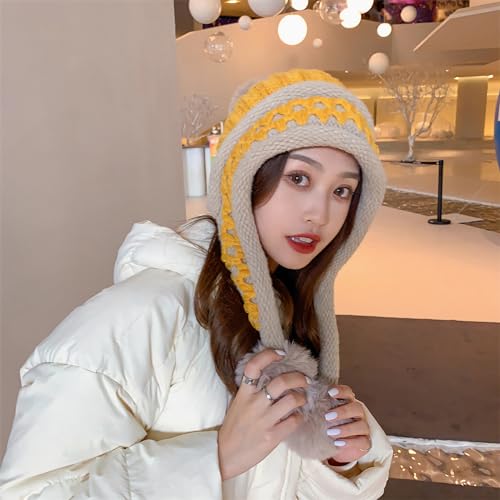 HUAMULAN Women Winter Peruvian Beanie Hat Ear Flaps Fleece Lining - color: Yellow
