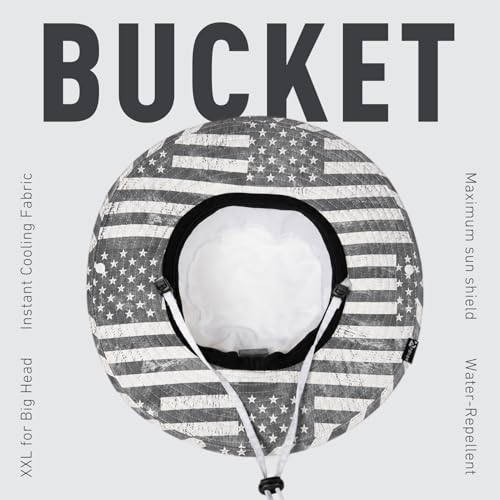 TOP-EX Wide Brim Bucket Sun Hat for Men & Women, Quick-Dry Boonie Hat, Mesh - color: White - Gray Flag, size: Large-X-Large