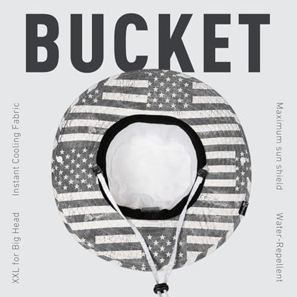 TOP-EX Wide Brim Bucket Sun Hat for Men & Women, Quick-Dry Boonie Hat, Mesh - color: White - Gray Flag, size: Large-X-Large