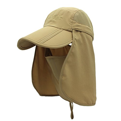Full Coverage Removable UPF 50+ Sun Hat, Breathable Quick Dry Running Cap - color: Khaki, size: Large