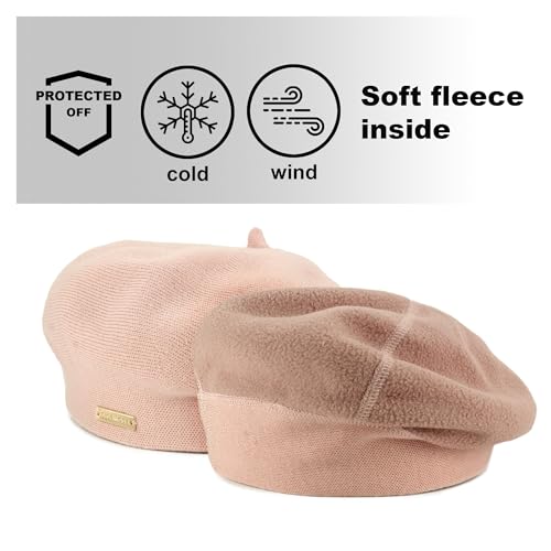 Beret - Warm Lined Wool Angora Knit Berets - French Paris Hat for Women - color: Pink