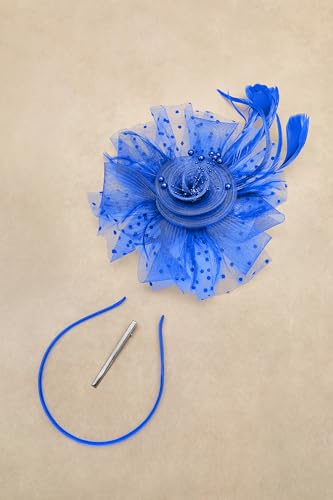 BABEYOND Fascinators Hats for Women Tea Party Flower Tulle Bead Derby Hat - color: Blue