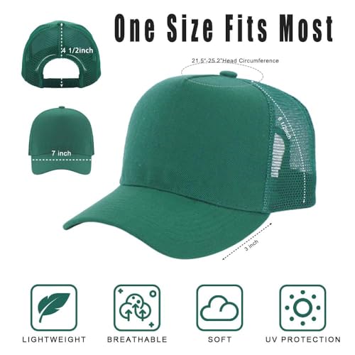 ZH 12 Pack Seamless Mesh Back Baseball Caps, 5 Panel Trucker Hats Bulk for Men and Women，Blank Caps - color: Dgreen