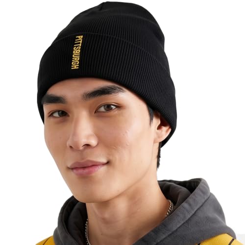 Daxton Vertical USA Cities Cuffed Beanie, Winter Knit Hat Skully Cap for Men Women, City Pride Daily Headwear - color: Pittsburgh Black Gold