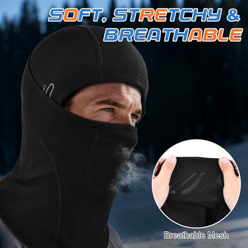 Ryaco Balaclava Ski Mask,Soft Windproof Breathable Face Mask Cover for Men Women, Cold Weather Gear for Cycling, Motorcycling & Other Outdoor Sports, Stretch Fit, Black