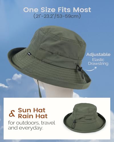Bucket Sun Hat for Women, UPF 50+ Wide Brim, Packable, Waterproof Rain Hat for Hiking Outdoor Travel - color: Green