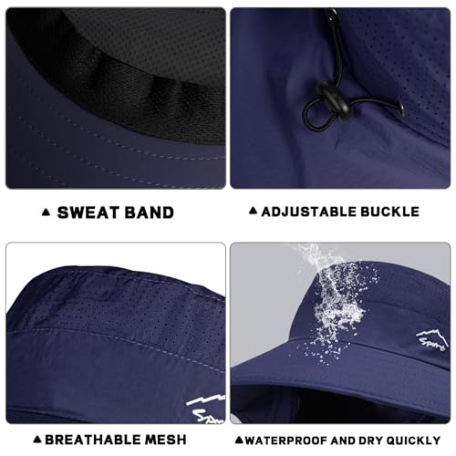 Rosoz Sun Hat for Men Women with Neck Flap& Removable Face Cover Wide Brim - color: 1pack-dark Blue