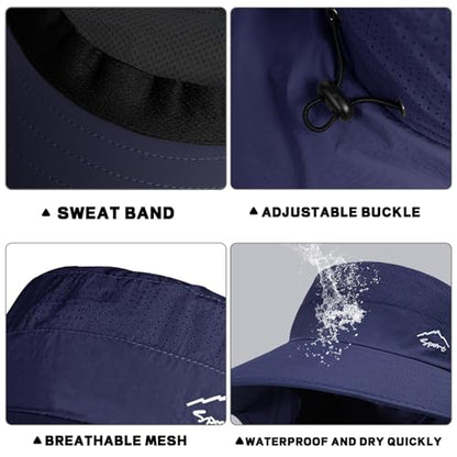 Rosoz Sun Hat for Men Women with Neck Flap& Removable Face Cover Wide Brim - color: 1pack-dark Blue