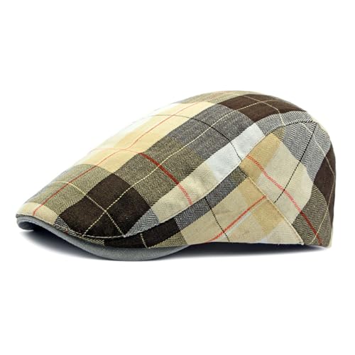 Men's Breathable Flat Plaid Ivy Newsboy Cabbie Gatsby Golf Driving Hat Cap - color: Coffee