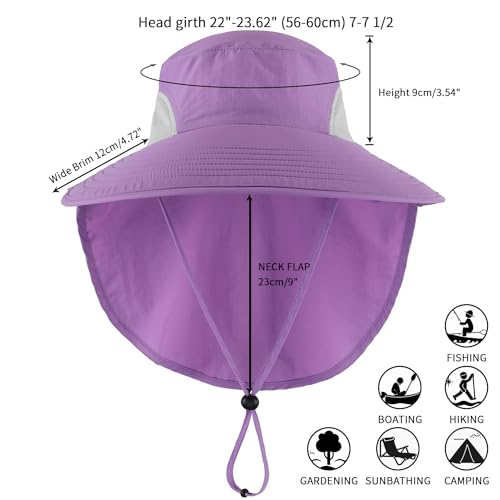 Home Prefer Outdoor UPF50+ Sun Hat Wide Brim Mesh Fishing Hat with Neck Flap - color: Purple