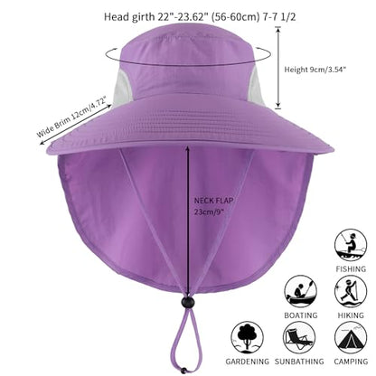 Home Prefer Outdoor UPF50+ Sun Hat Wide Brim Mesh Fishing Hat with Neck Flap - color: Purple