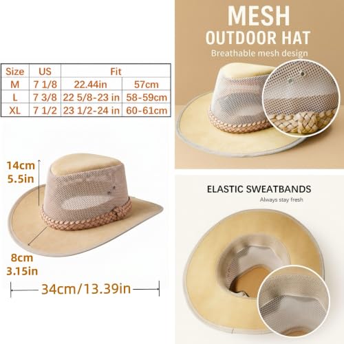Mesh Safari Hat for Men, Aussie Hats, Outback Soaker Hats - color: Natural, size: X-Large