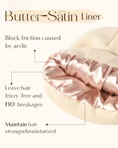 YANIBEST Satin Lined Beanie for Women, Reduce Frizz Winter Hats - color: Beige