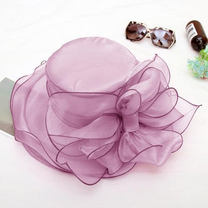 Women's Kentucky Derby Church Dress Hat Wide Brim Leaf Flower Bridal Shower Hat - color: S4-pink,purple