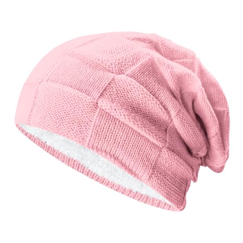 PFFY Beanie Hats for Men Women Winter Thick Warm Lined Beanies Skull Cap - color: （pure） Pink