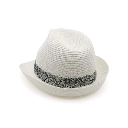 Straw Fedora Hat Panama Hats Mens Beach Hat Derby Hat Packable Trilby - color: White-blue, size: Medium