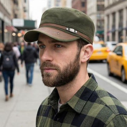 Army Cadet Cap for Men Women Military Flat Top Cap Baseball Caps - color: Star Army Green