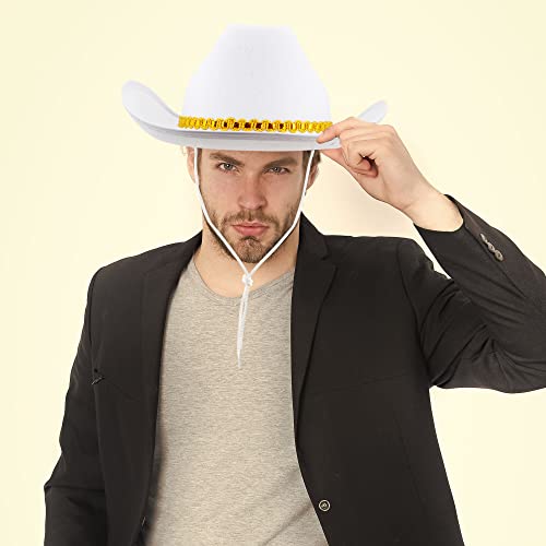 4 Pack Pinch Front Cowboy Hat Novelty Western Cowboy Cowgirl Hat for Adult Halloween Cosplay Dress up - color: White