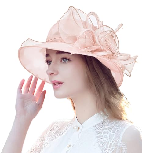 Women's Organza Derby Fascinator Hat Cloche Bowler Hat Cocktail Tea Party Wedding Sun Hat - color: B6-nudepink