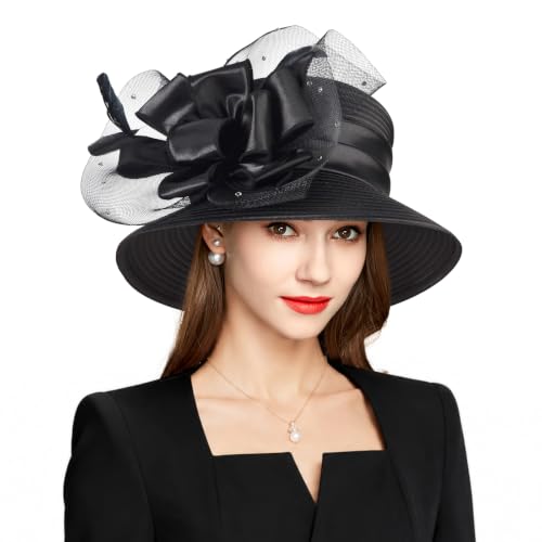 2026 Bucket Hats for Women Ladies Girls, Autumn Winter Fascinator Hat for Derby Kentucky Church Bridal UV Protection - color: T-s10-4455-bk