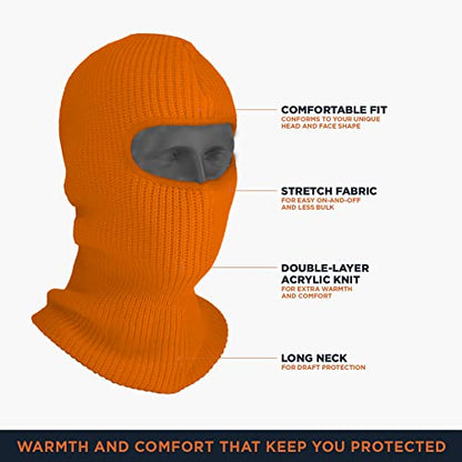 RefrigiWear 2-Layer Acrylic Knit Open-Hole Balaclava Face Mask, High Visibility - color: Orange