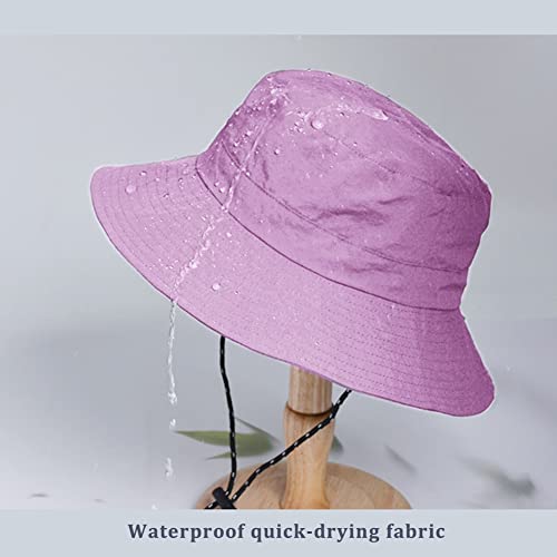 Waterproof Bucket Hat for Women and Men - UV Protection Beach Sun Hat Fishing Safari Boonie Hat Rain Hat Adjustable Packable - color: Purple - Waterproof