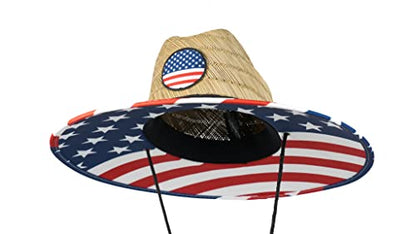 grinderPUNCH Straw Sun Hat for Men Women Wide Brim Beach Fishing UPF 50 - color: Usa Flag