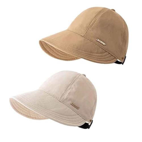 Women's Wide Brim Sun Visor Hat, UPF 50+ UV Protection Adjustable Cap - color: Beige+khaki