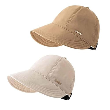 Women's Wide Brim Sun Visor Hat, UPF 50+ UV Protection Adjustable Cap - color: Beige+khaki