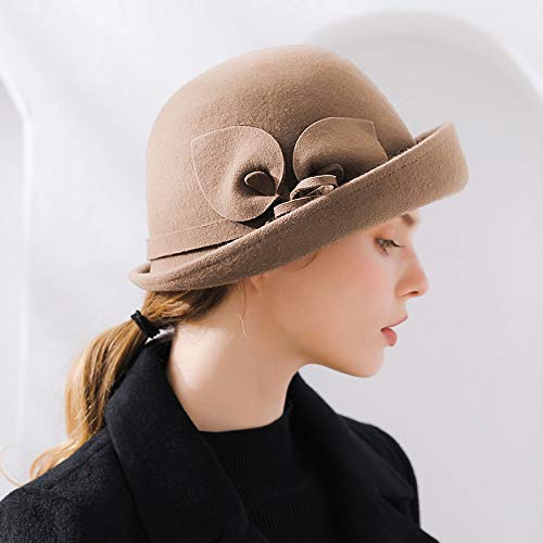 Bienvenu Ladies Bucket Hat Vintage Cloche Hats Church 100% Wool - color: Camel