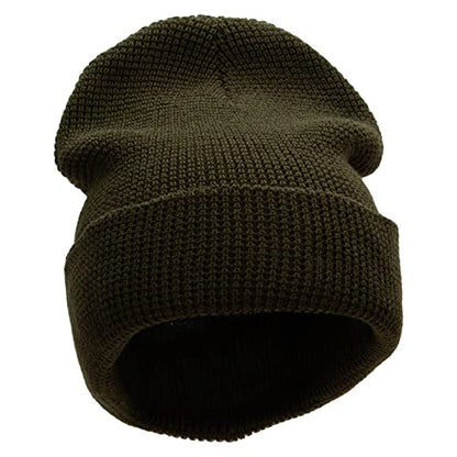 Waffle Knit Cuff Beanie - color: Olive