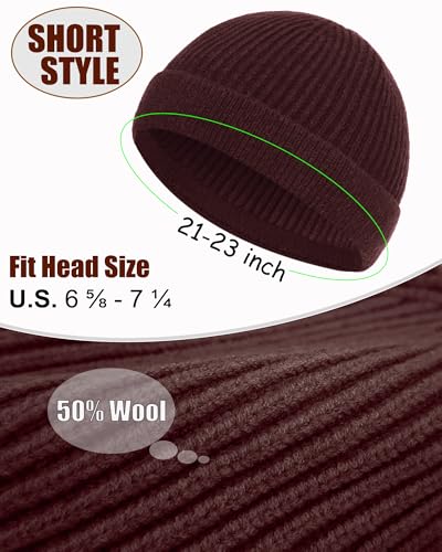 ROYBENS Short Fisherman Beanie for Men Women Wool Knit Warm Winter Hat Swag - color: 1pcs-dark Coffee