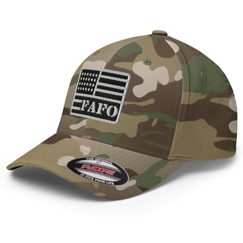 FX FAFO USA Flag Fitted Hat Embroidered Curved Bill Mid Crown Closed-Back Structured Twill Cap - color: Multicam Green, size: Large-X-Large