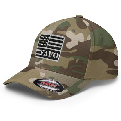 FX FAFO USA Flag Fitted Hat Embroidered Curved Bill Mid Crown Closed-Back Structured Twill Cap - color: Multicam Green, size: Large-X-Large