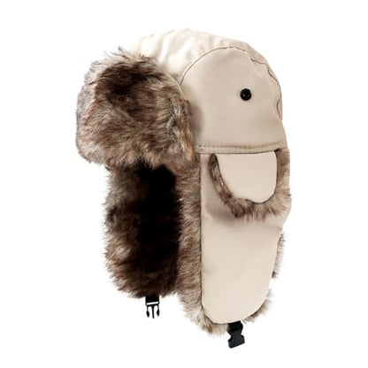 ONWAY Trapper Hat Winter Hats for Women Men with Faux Fur Ear Flaps - color: Beige