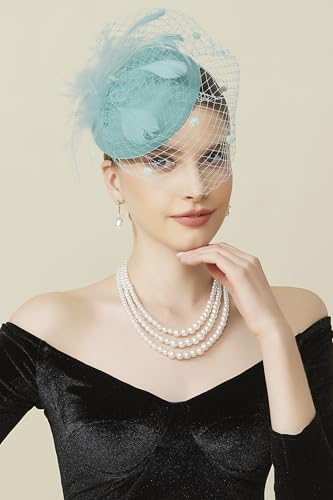 BABEYOND Fascinators Hats for Women Tea Party Pillbox Derby Wedding Hat - color: Turquoise