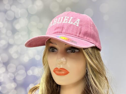 Family Titles Baseball Hat for Grandparents Parents, Relatives Gift - color: Abuela (Washed Pink)