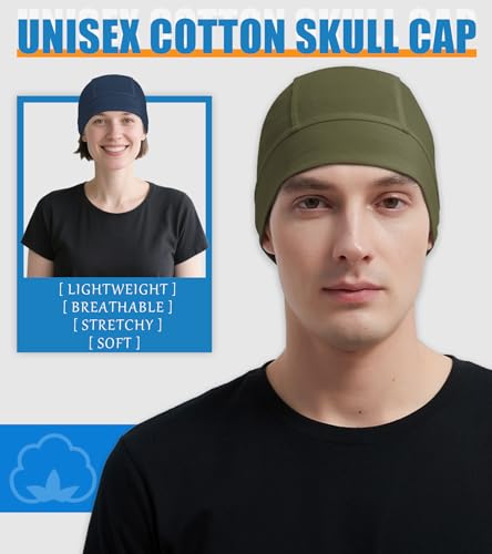 Cotton Skull Caps for Men Women Beanie Chemo Headwear Sleep Hat - color: Set C-black,navy,army Green