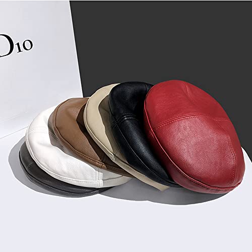 Women's PU Leather French Artist Beret Cap - color: White
