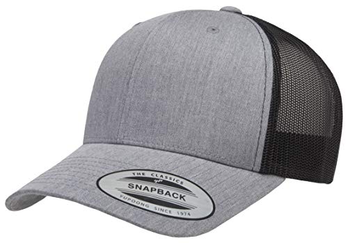 Yupoong Classic Mesh 6 Panel Retro Trucker Cap | Mid Profile Snapback - color: Heather/Black